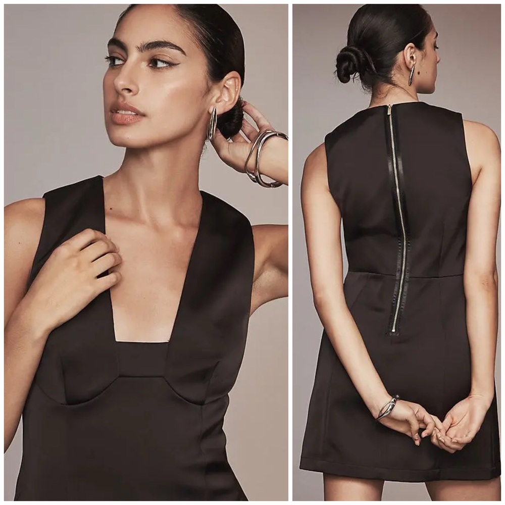 Anthropologie Sleeveless Square Neck Shift Mini Dress in Dark Brown Size 6 NWT - Picture 2 of 12
